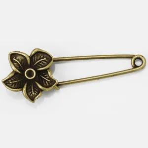 10 Antique Bronze Vintage Flower Brooch Safety Pins brooch pin for Garment Accessories 20x50mm