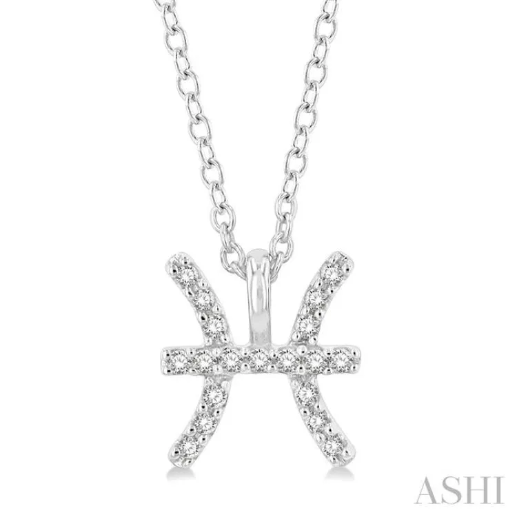 1/10 ctw Pisces Round Cut Diamond Zodiac Pendant With Chain in 10K White Gold