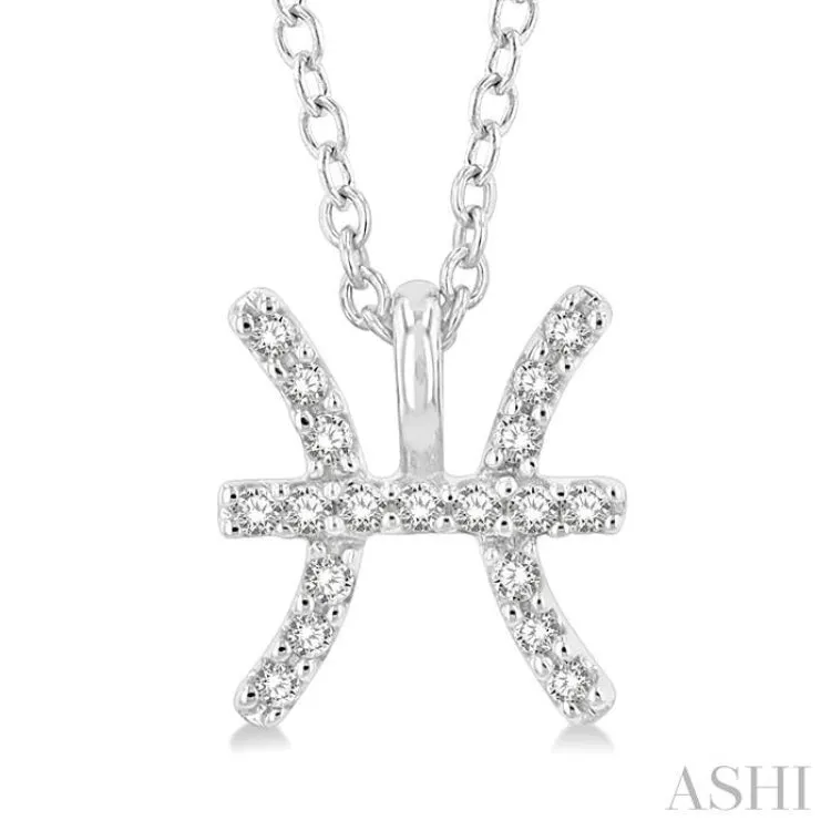 1/10 ctw Pisces Round Cut Diamond Zodiac Pendant With Chain in 10K White Gold