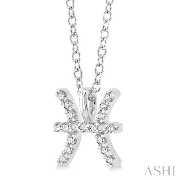 1/10 ctw Pisces Round Cut Diamond Zodiac Pendant With Chain in 10K White Gold