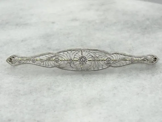 14 Karat Art Deco Filigree Bar Pin