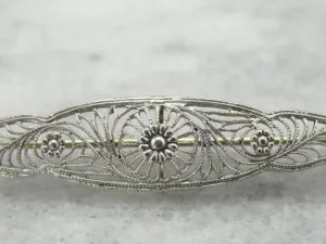 14 Karat Art Deco Filigree Bar Pin