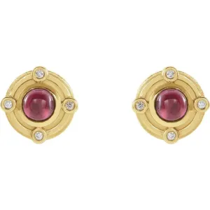 14K Gold Art Deco Rhodolite Garnet and 0.03 CTW Natural Diamond Earrings