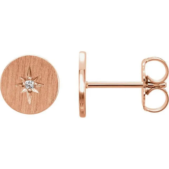 14k Gold Disc and Diamond Starburst Earrings