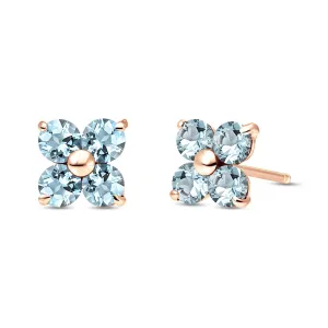 14K Solid Rose Gold Stud Earrings Natural Aquamarines Jewelry