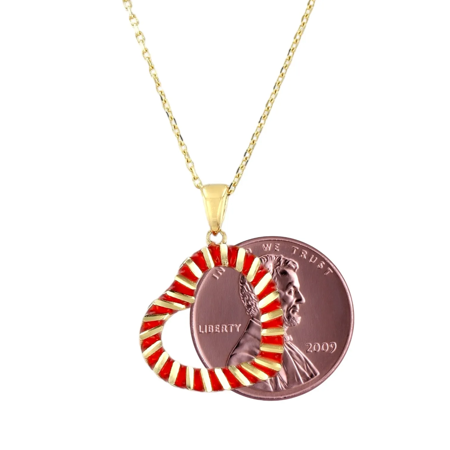 14K Yellow gold serpentine twist red enamel necklace-11194