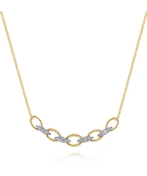 14K Yellow-White Gold Twisted Rope Oval Link Necklace with Diamond Connectors