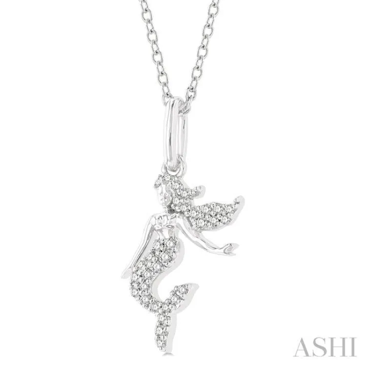 1/8 ctw Petite Sealife Mermaid Round Cut Diamond Fashion Pendant With Chain in 10K White Gold