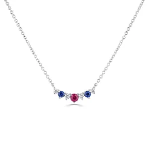 18ct White Gold 0.15ct Ruby, 0.12ct Blue Sapphire And 0.18ct Diamond Necklace