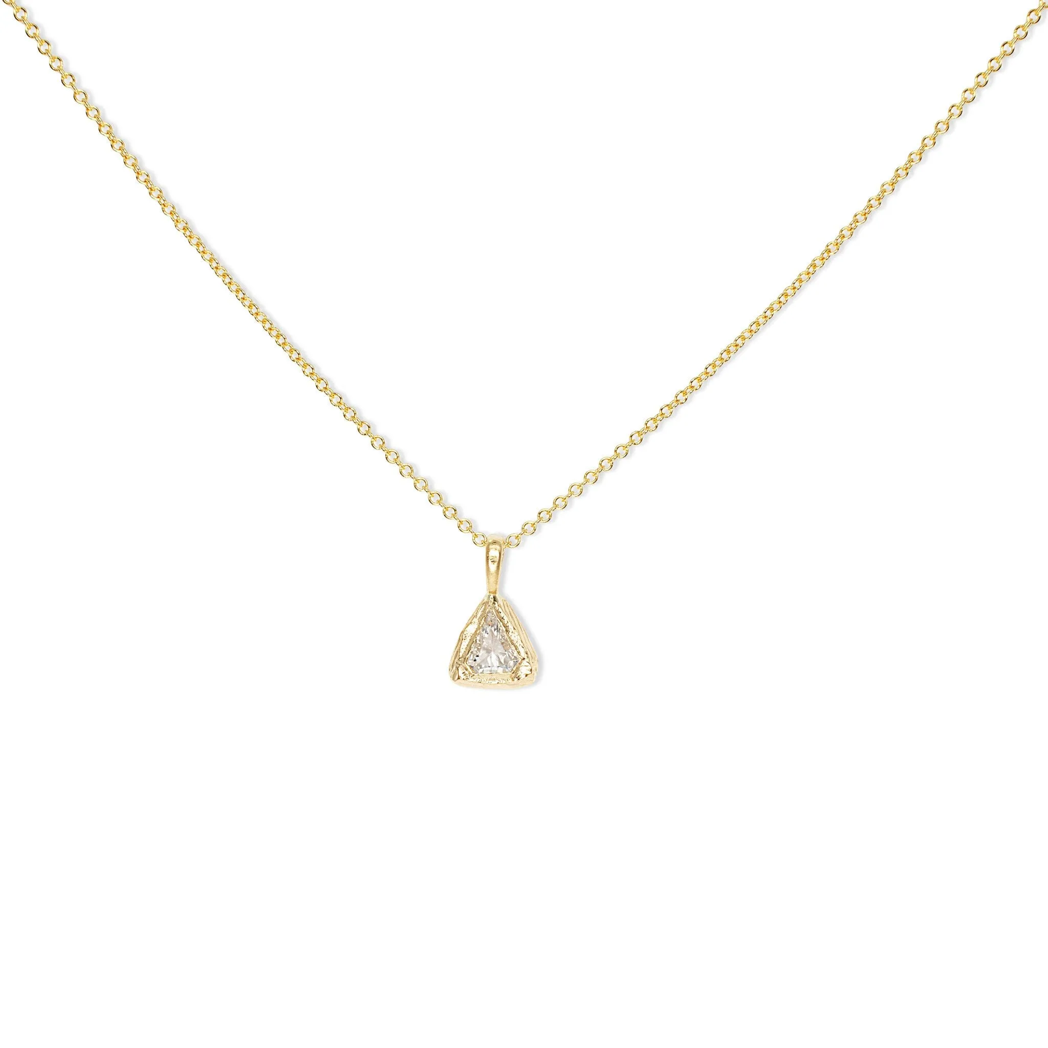 18K Diamond Solitaire Necklace - Shield