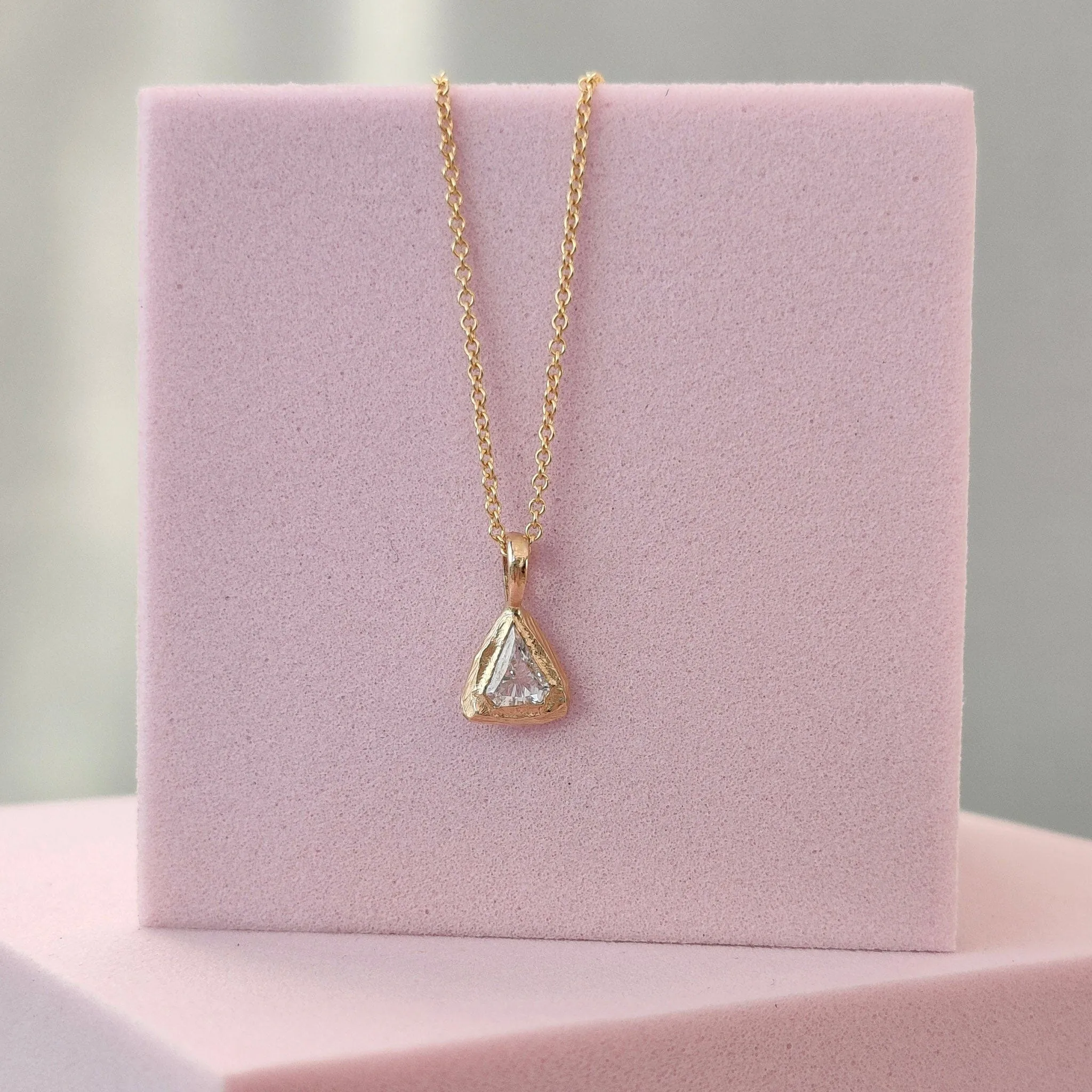 18K Diamond Solitaire Necklace - Shield