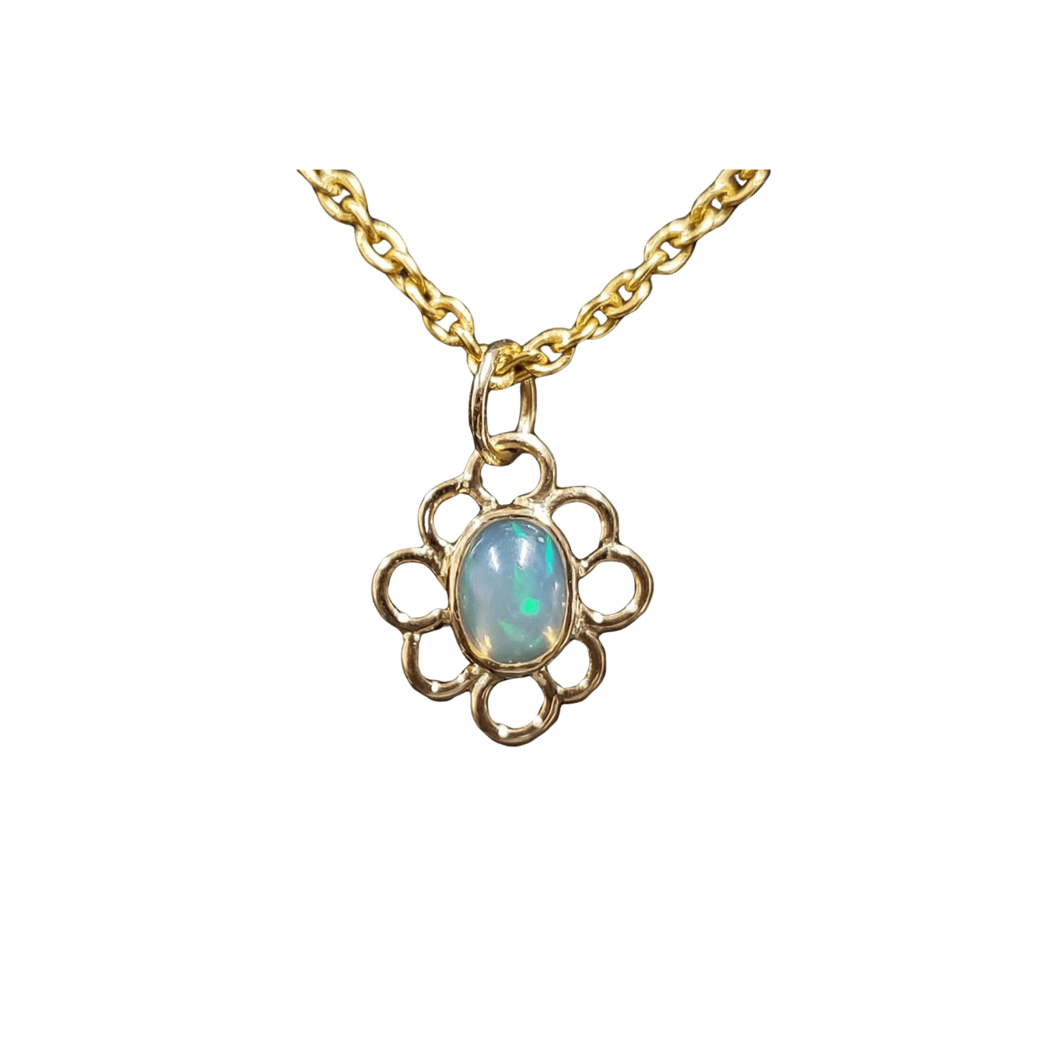 18k Gold Ethiopian Opal Floral Pendant