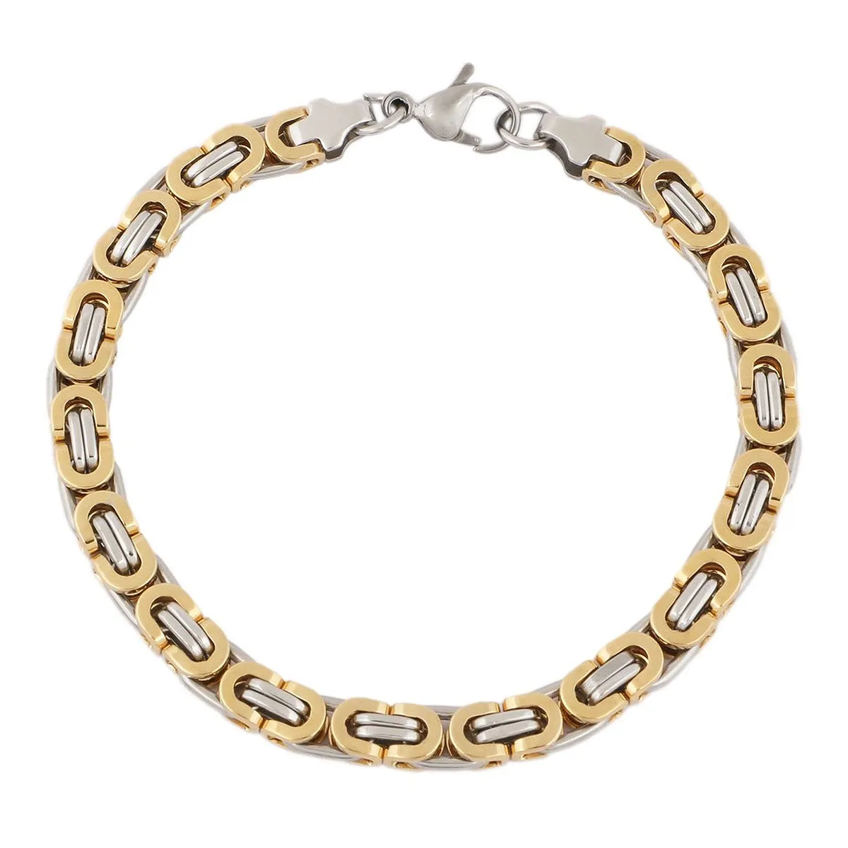 18K Gold Stainless Steel 3 Dimensional Sleek Byzantine Bracelet For Men