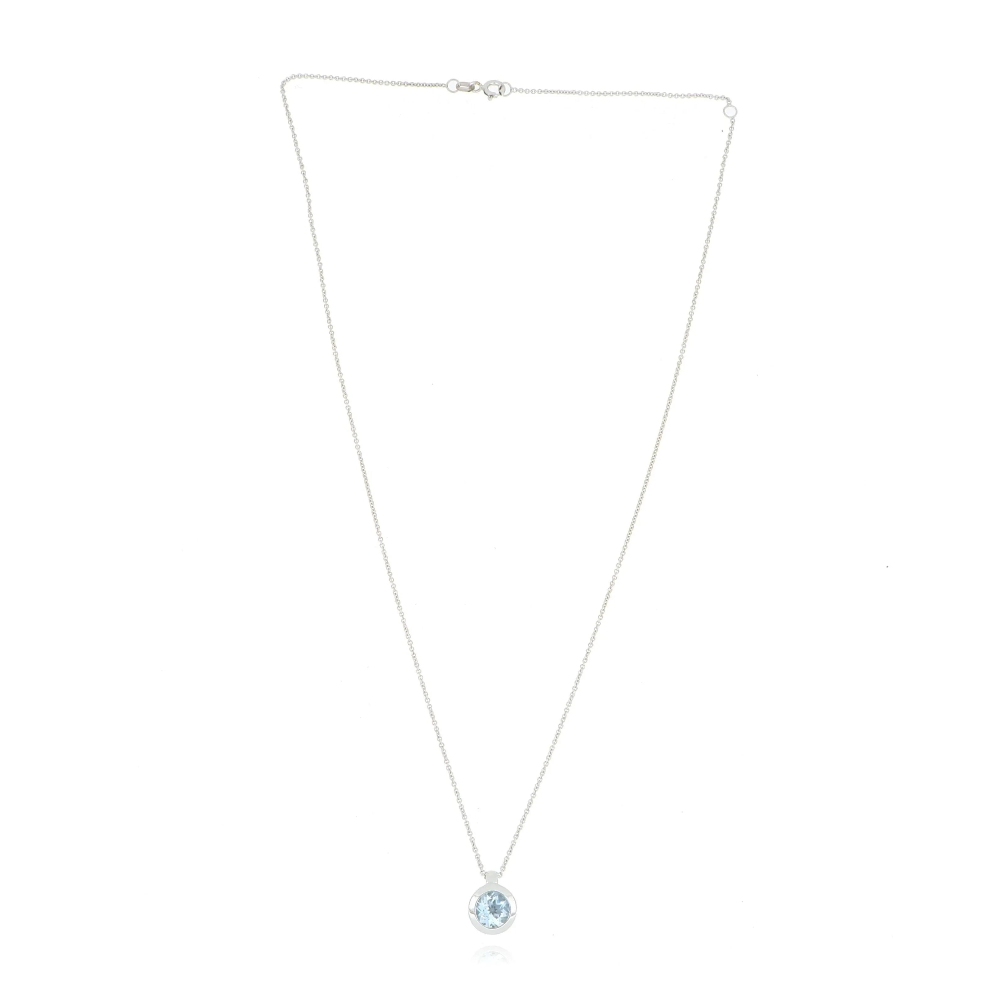 18k White Gold Bezel Set Aquamarine Necklace