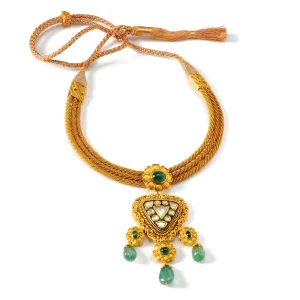 22k Gold Uncut Diamond and Emerald Noma Necklace