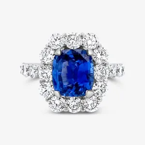 3.05ct Blue Sapphire & Diamond Halo Ring