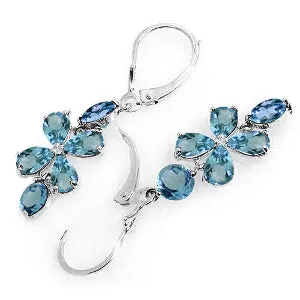 5.32 Carat 14K Solid White Gold Chandelier Earrings Natural Blue Topaz