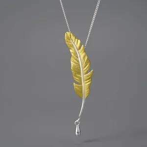 925 Sterling Silver Goose Feather Pendant Necklace - LFJE0211 Charm Jewelry