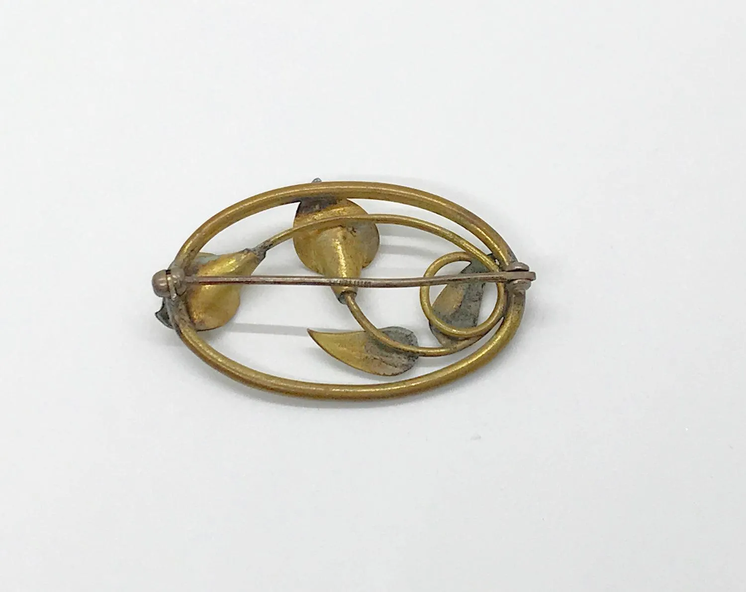 Antique Art Nouveau Oval Brooch with Calla Lilies