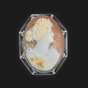 Antique Carved Shell Cameo Brooch Pendant in 14K Gold