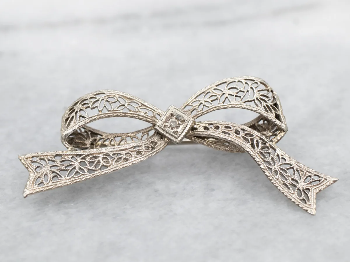 Antique Diamond Bow Ribbon Pin