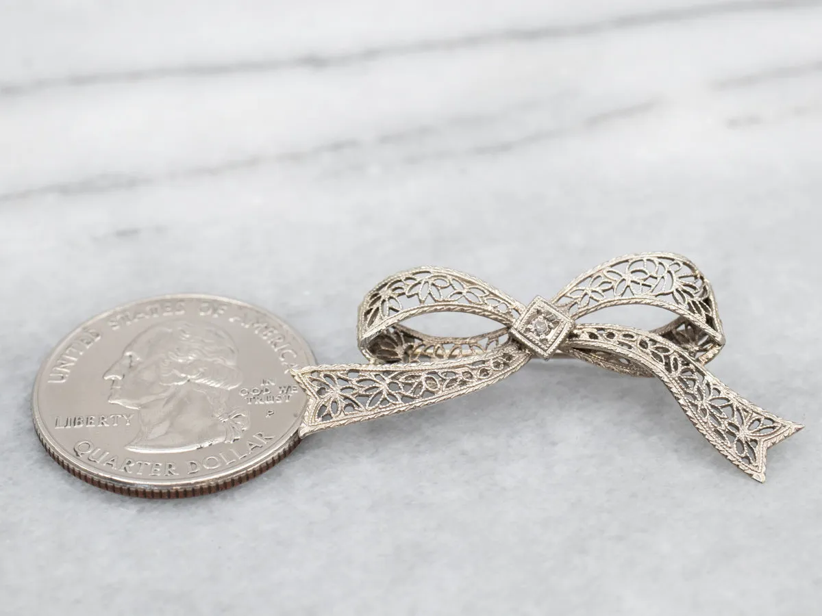 Antique Diamond Bow Ribbon Pin