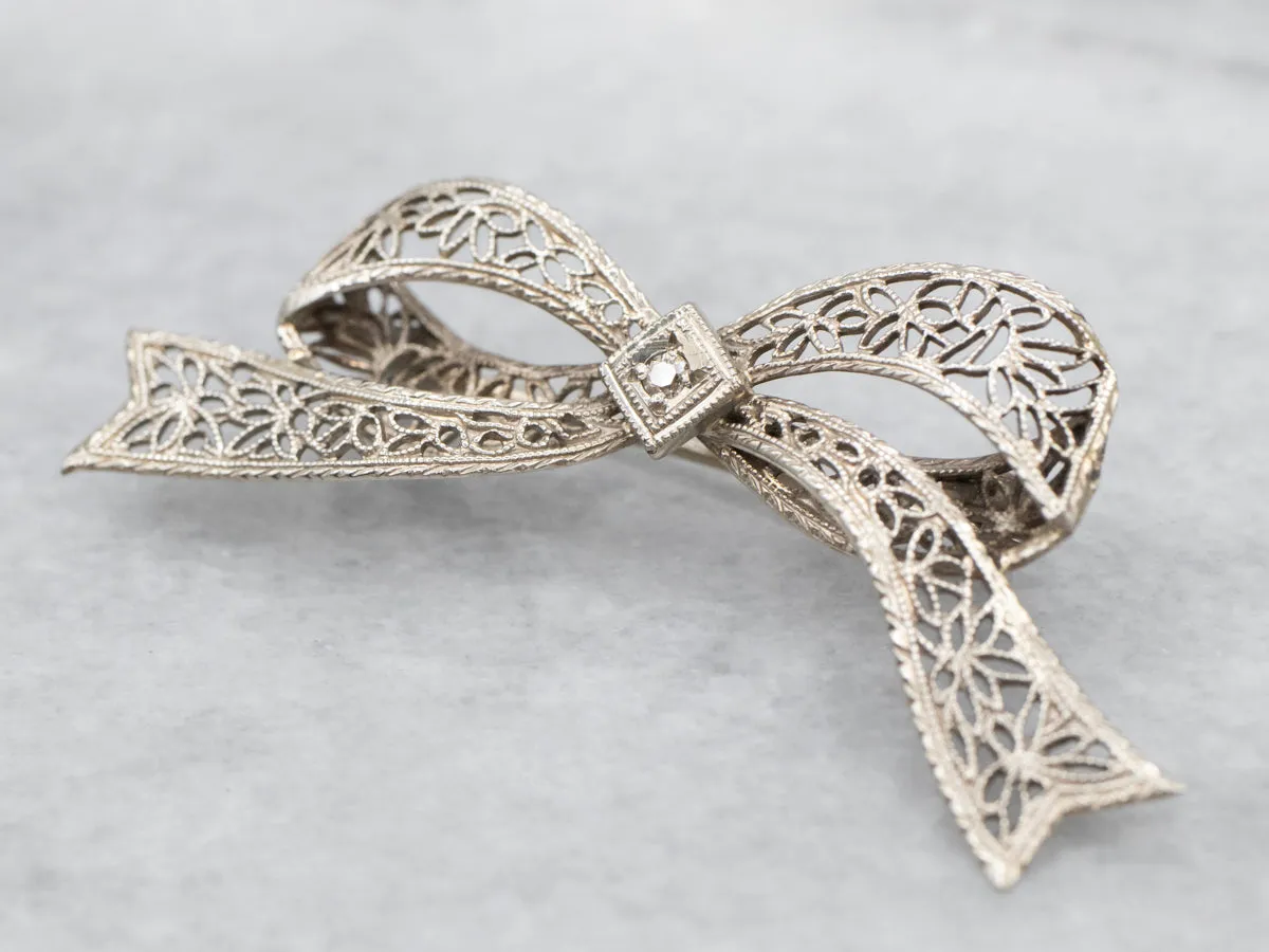 Antique Diamond Bow Ribbon Pin