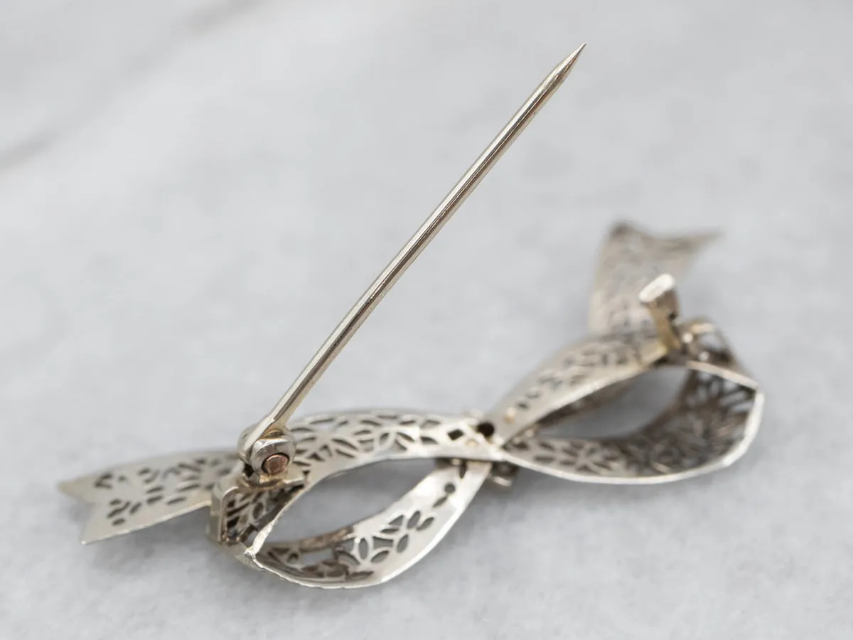 Antique Diamond Bow Ribbon Pin