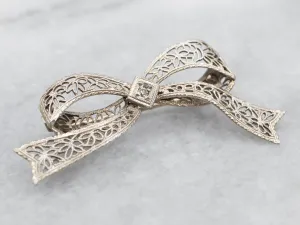 Antique Diamond Bow Ribbon Pin