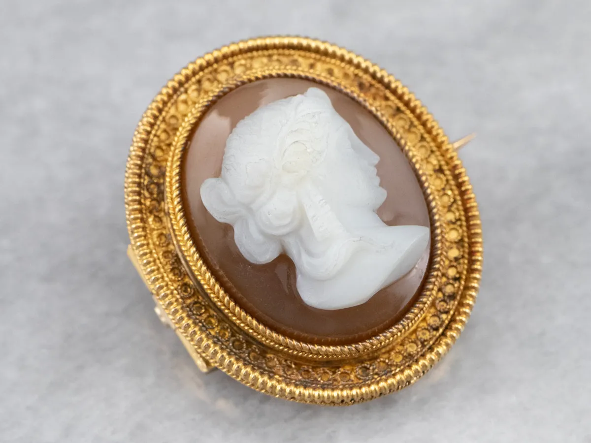 Antique Hardstone Cameo Gold Brooch