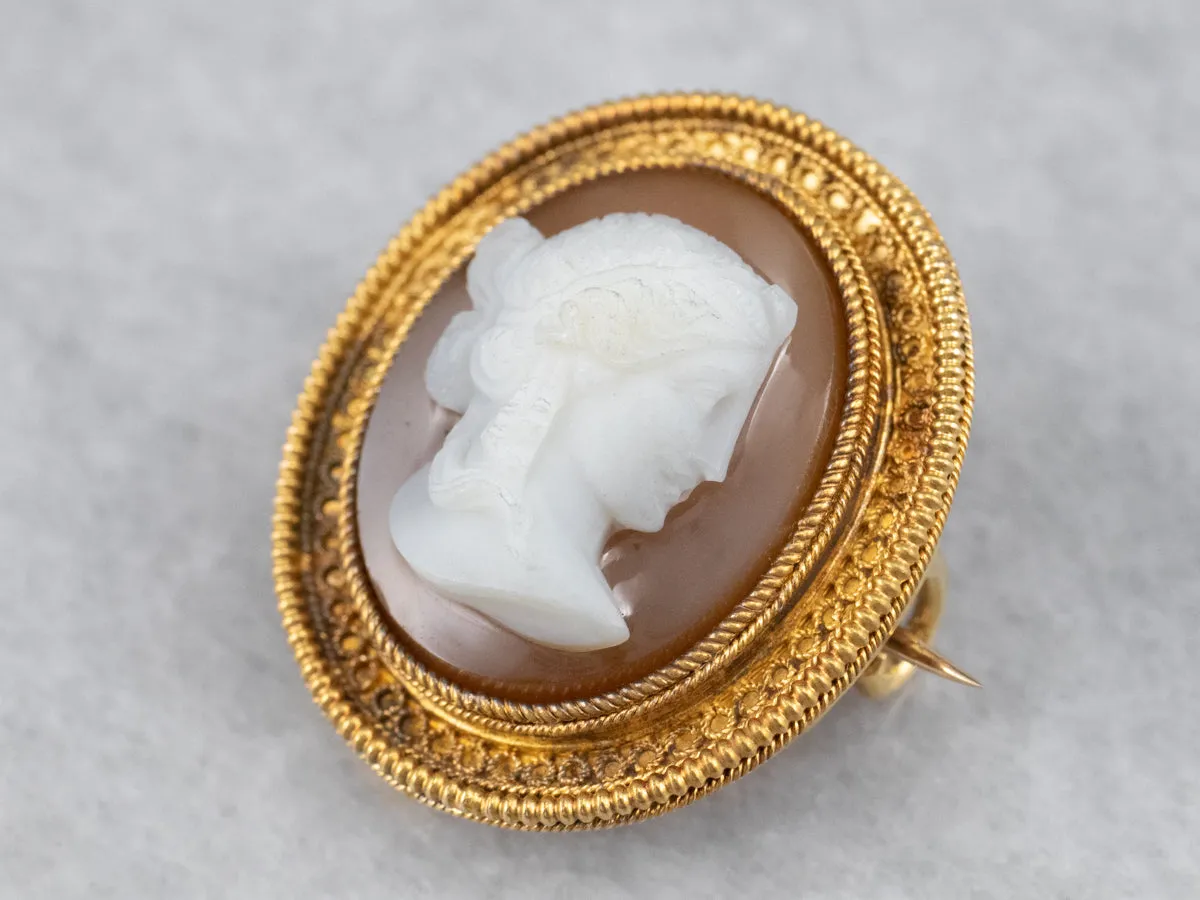 Antique Hardstone Cameo Gold Brooch