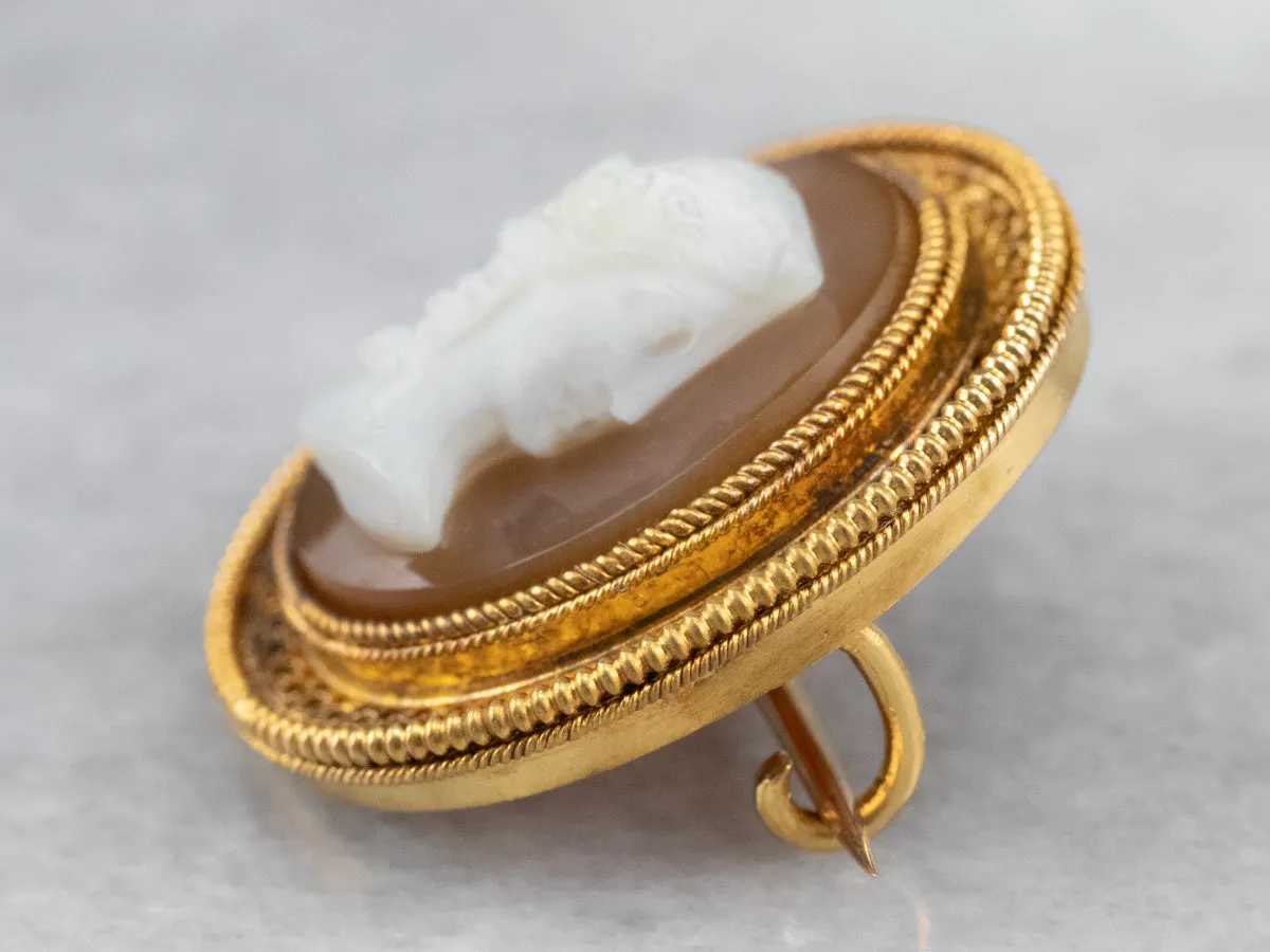 Antique Hardstone Cameo Gold Brooch