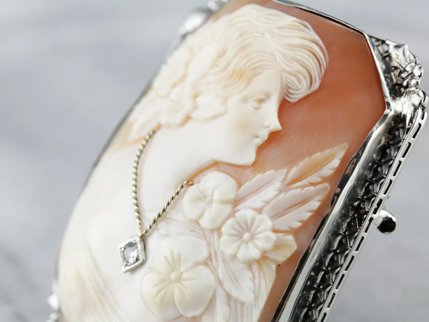 Antique Old Mine Cut Diamond Cameo Brooch