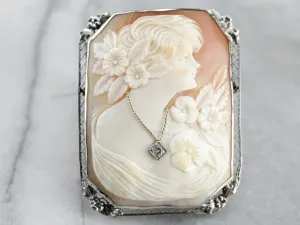 Antique Old Mine Cut Diamond Cameo Brooch