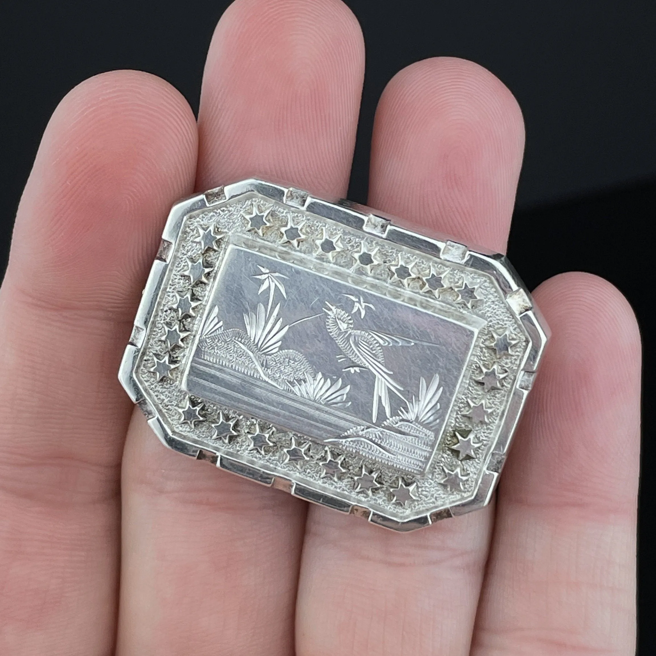 Antique Silver Engraved Bird Victorian Sweetheart Brooch