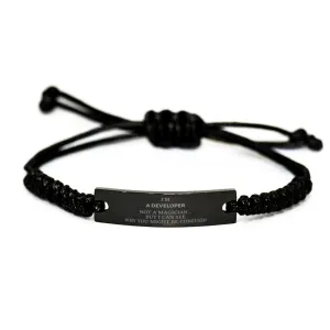 Badass Developer Gifts, I'm Developer not a magician, Sarcastic Black Rope Bracelet for Developer Birthday Christmas for  Men, Women, Friends, Coworkers