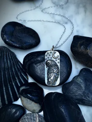 Barn Owl & Crescent Moon Necklace