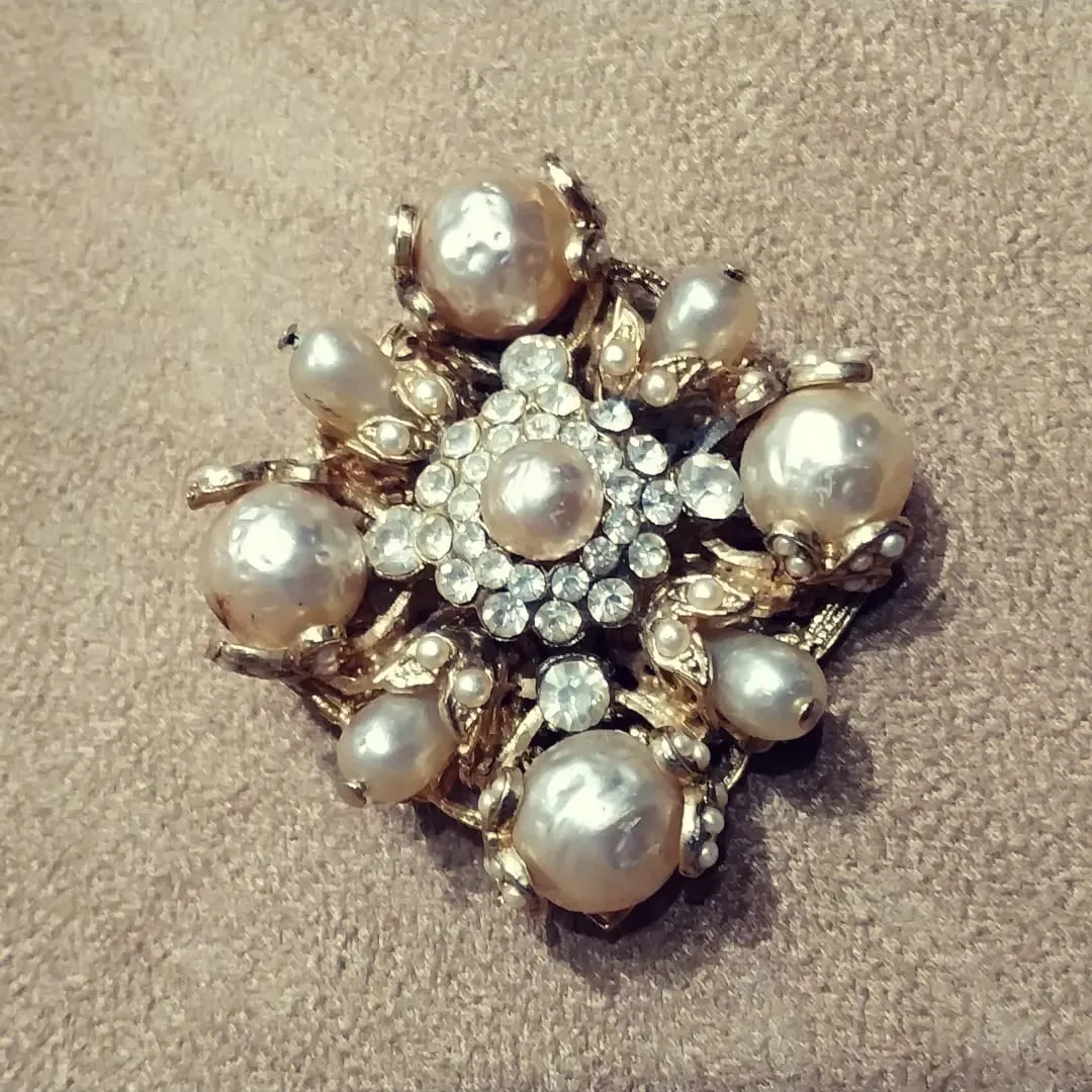 Baroque Pearl Statement Cross Brooch Unsigned