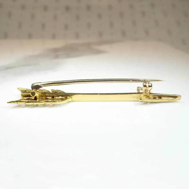 Bewitching Gold & Rose Cut Diamond Arrow Brooch