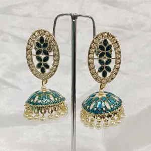 Bhavi Jewels Gold Plated Kundan Stone & Meenakari Jhumkis Earrings