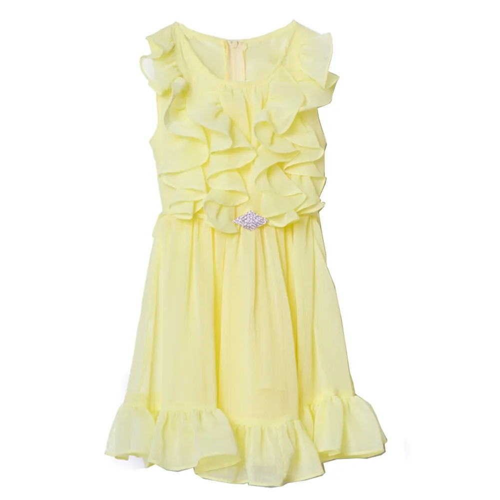 Big Girls Yellow Tiered Chiffon Ruffled Easter Dress 8-12