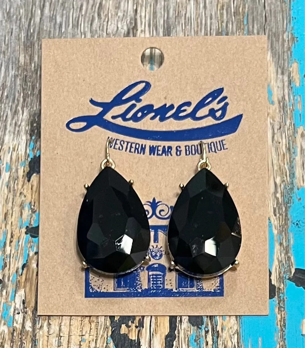 Black on Gold Faceted Teardrop Crystal Earrings