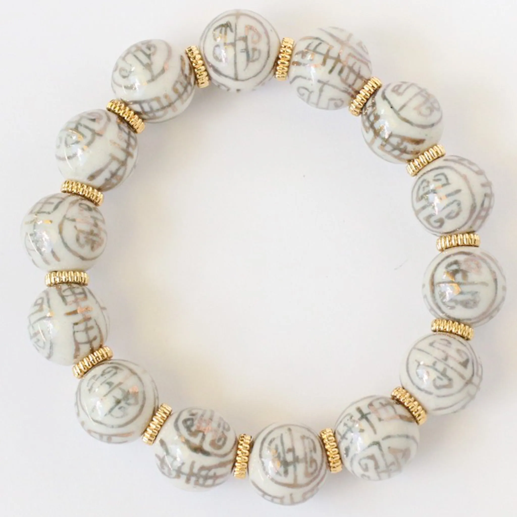 Blue & White Chinoiserie Porcelain Beaded Bracelet, Grandmillenial Style