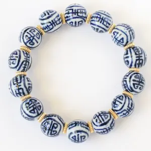 Blue & White Chinoiserie Porcelain Beaded Bracelet, Grandmillenial Style