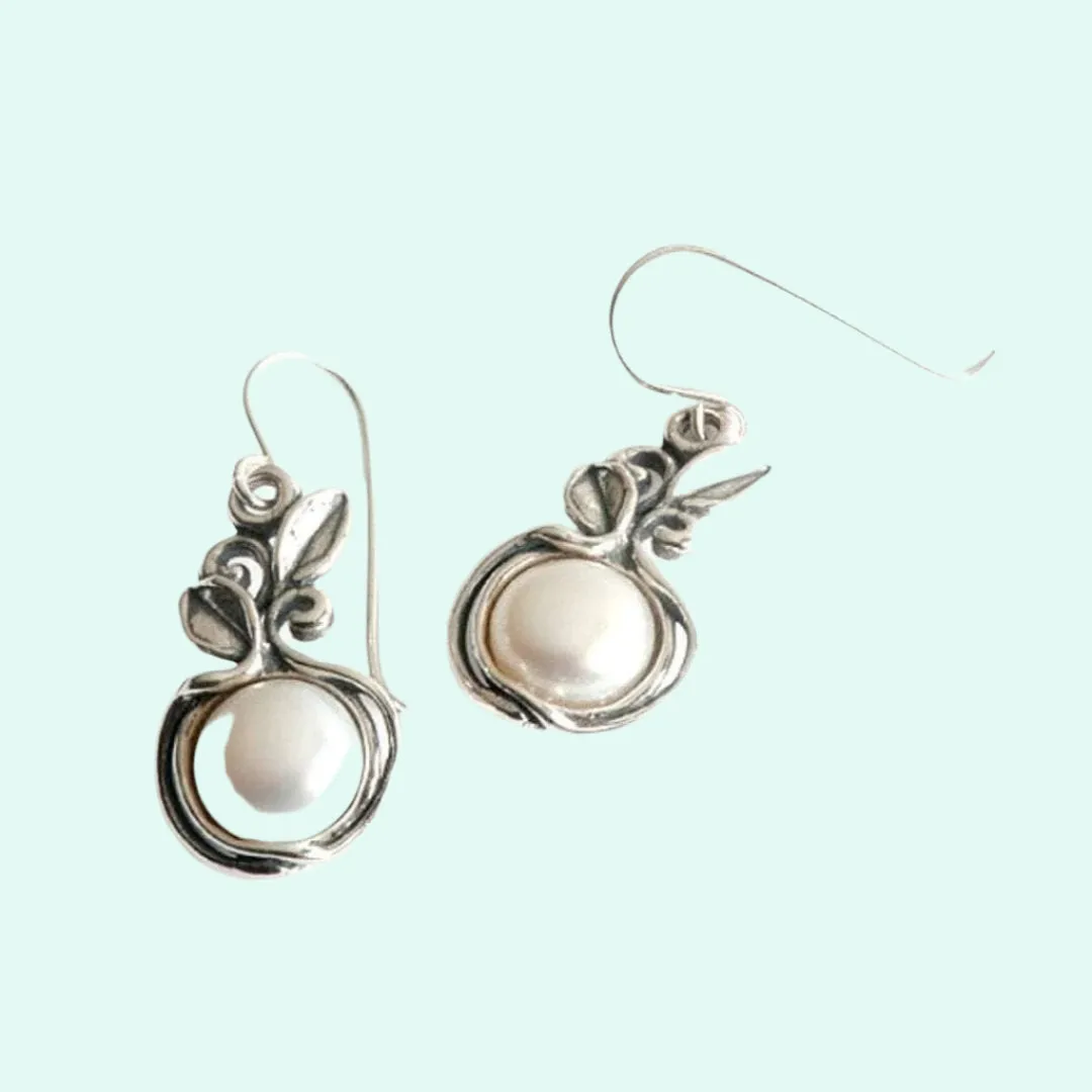 Bluenoemi Sterling Silver 925 Dangling Earrings with Cabochon Pearls