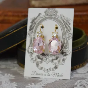 Blush Pink Crystal Earrings - Large Oval 2 stone