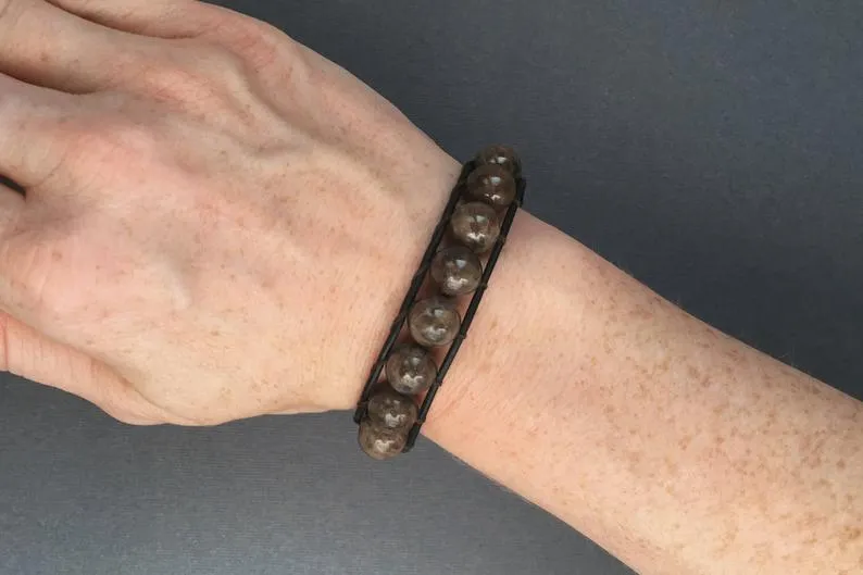 Bronzite Single Wrap Bracelet on Brown/Black Leather