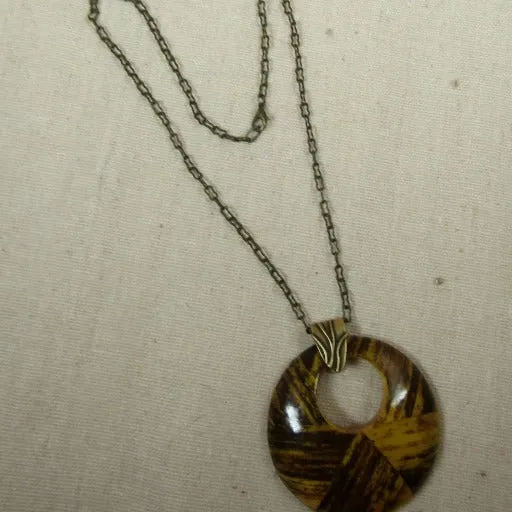 Brown Inlaid Horn Pendant Necklace