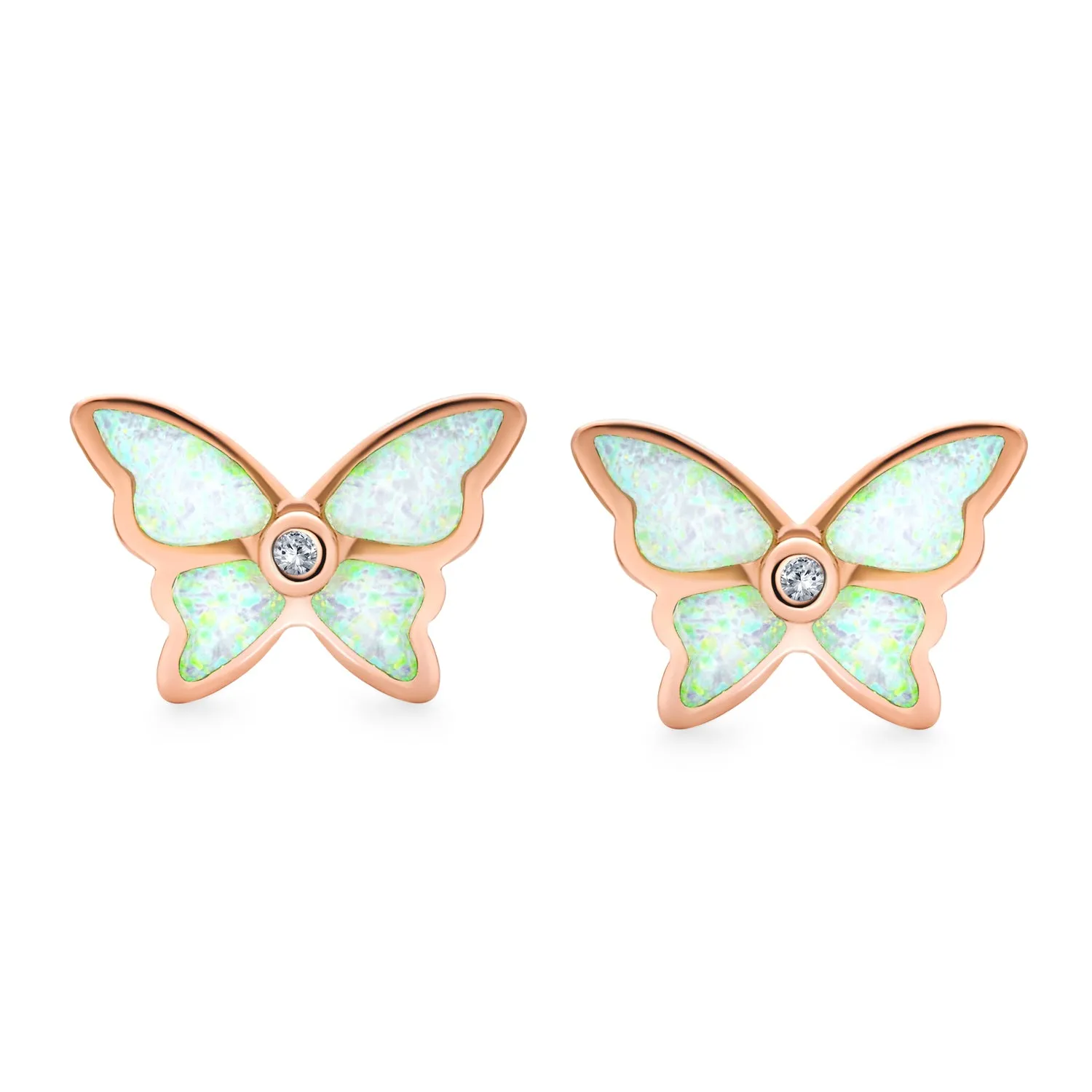 Butterfly Stud Earrings with Opal Gemstone in Rose Gold Sterling Silver