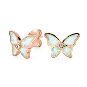 Butterfly Stud Earrings with Opal Gemstone in Rose Gold Sterling Silver